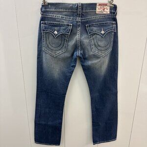 True Religion Natural Big T Jeans Flap Pocket 36x34 Green Stitch Distressed